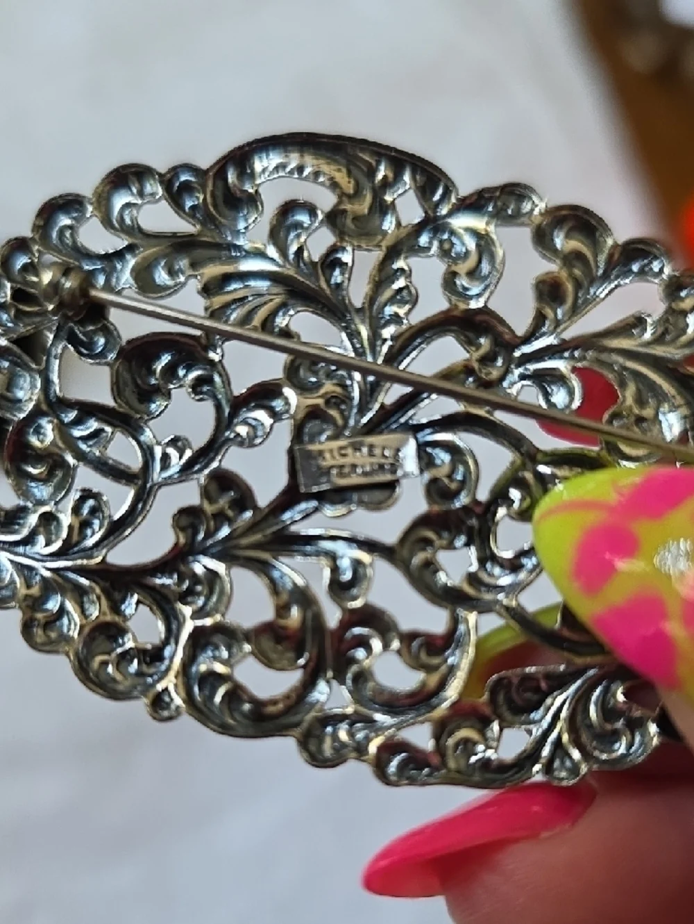 Vintage Michele Sterling Openwork Scroll Granny Brooch